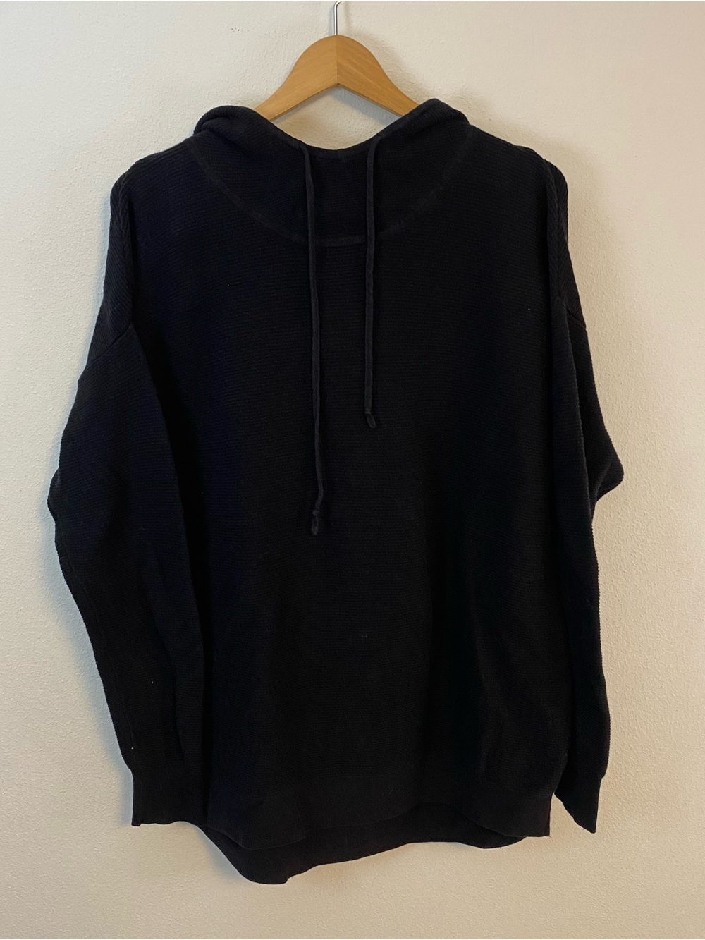 Athleta Ribbed Black Hooded Sweatshirt Cowl Neck Womens Large
